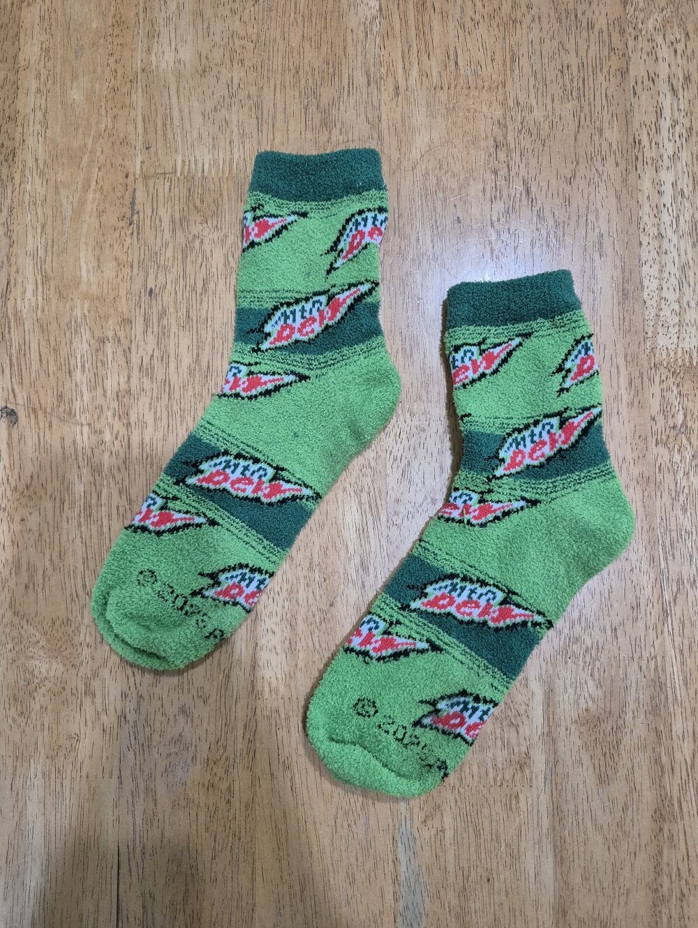 EUC Green Mountain Dew Fuzzy Crew Socks